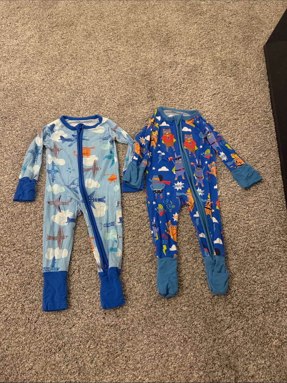 Little Sleepies Blue Airplane & Sleepy Heroes Footed Pajamas bundle 0-3 months